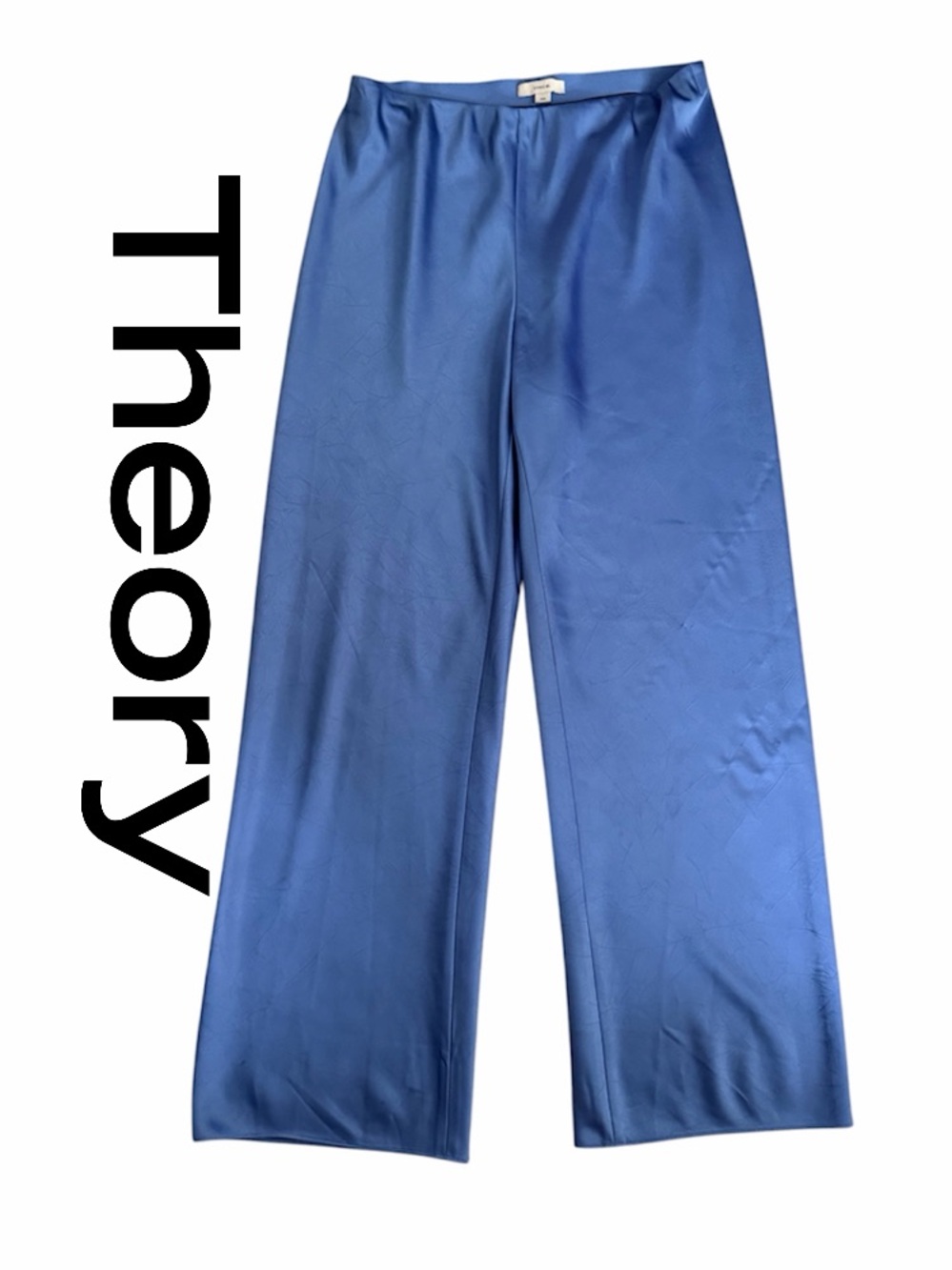 Theory women’s periwinkle blue Satin Wide-Leg Pants pull on trousers M